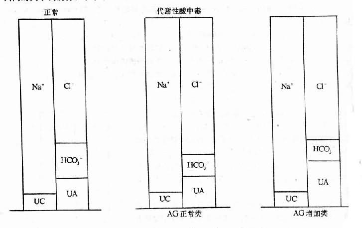 正常和代謝性酸中毒時的負離子間隙改變類型